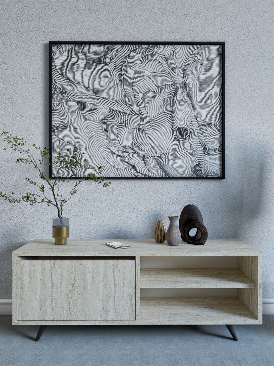 Comoda TV, Hanah Home, Maku, 120x47x35 cm, Travertin - imagine 7